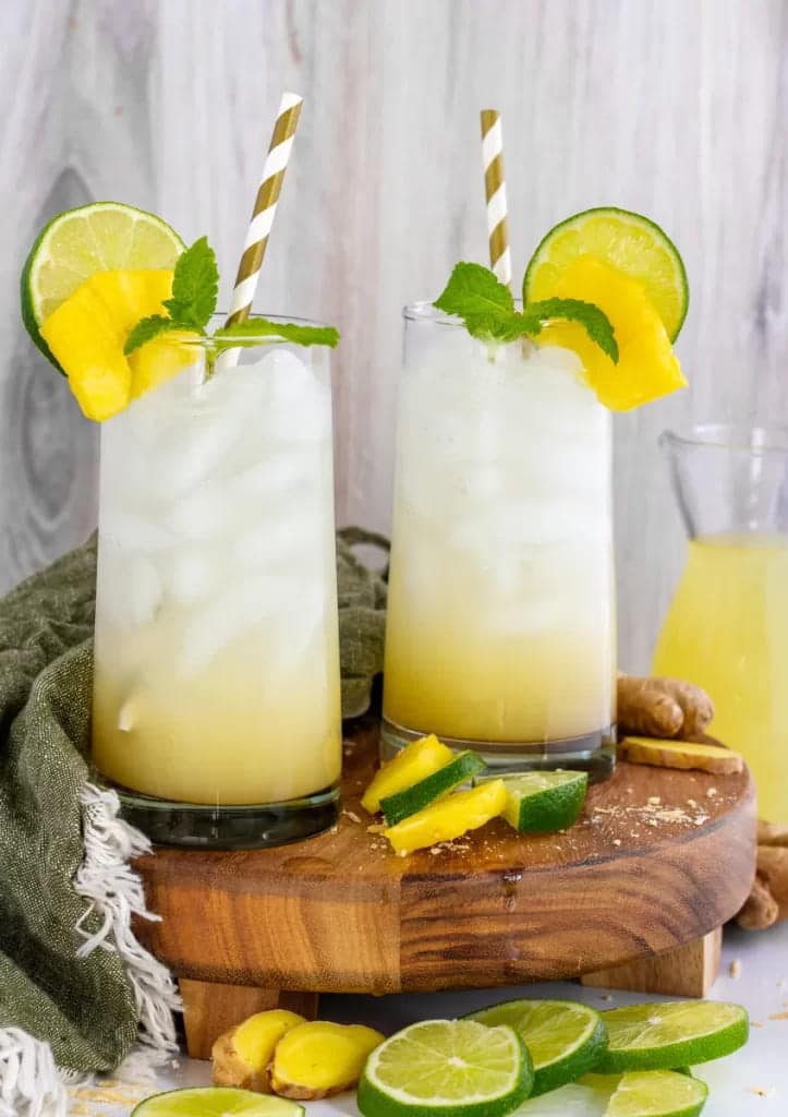 glass of pineapple coconut rum cooler