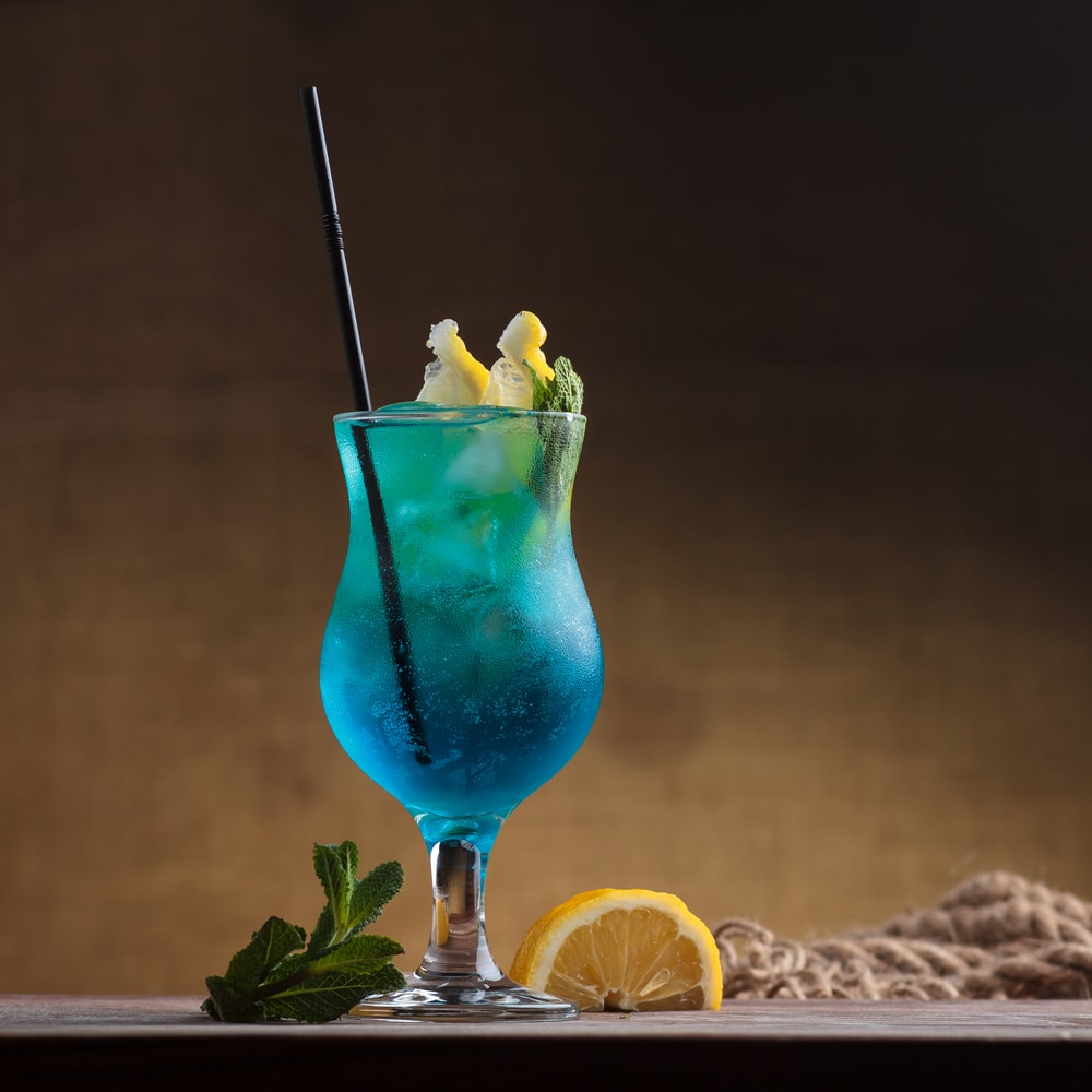 glass of blue lagoon cocktail