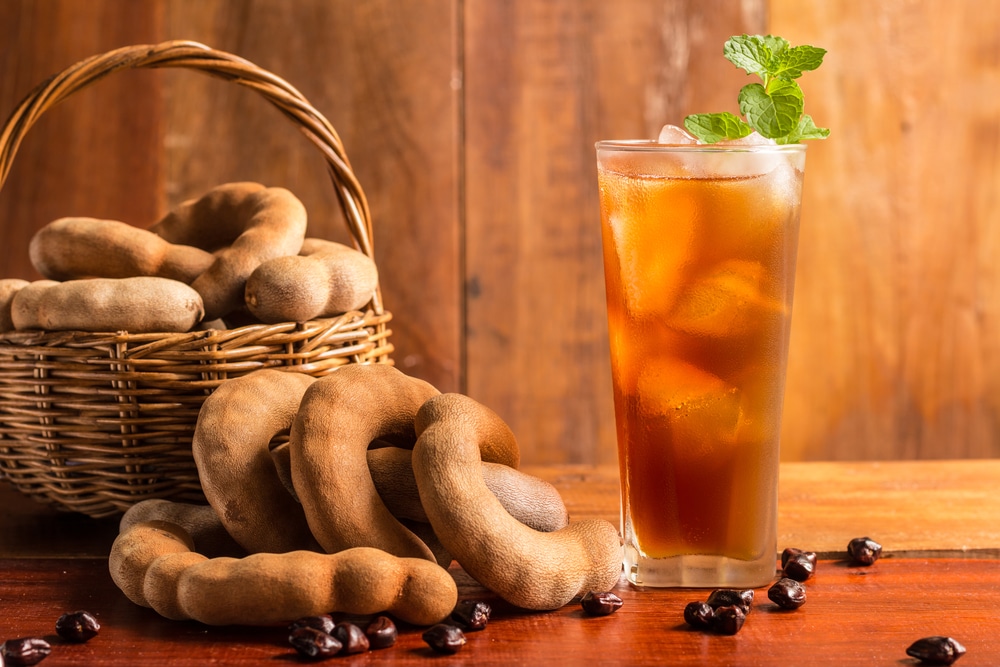 Delicious Sweet Drink Tamarind Juice And Ice With Mint Leaves