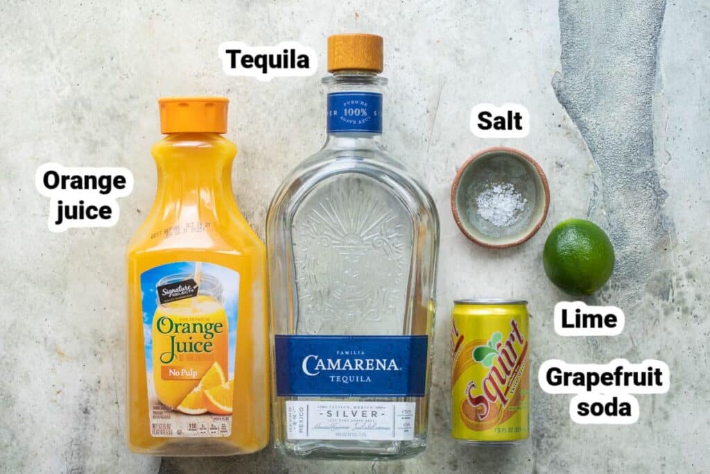 Cantarito drink ingredients like orange and grapefruit juice tequilaa salt and lime