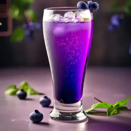 a glass of blueberry chilton cocktail drink