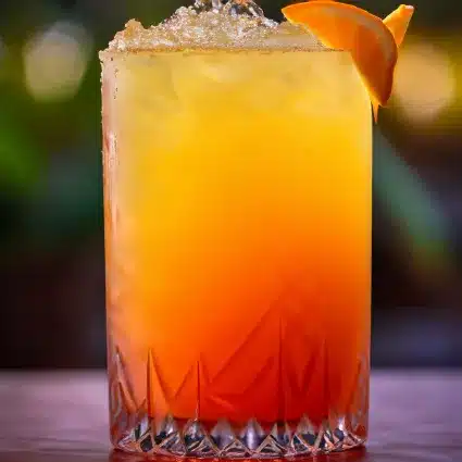 a glass of long beach sunset drink with orange slices as garnish