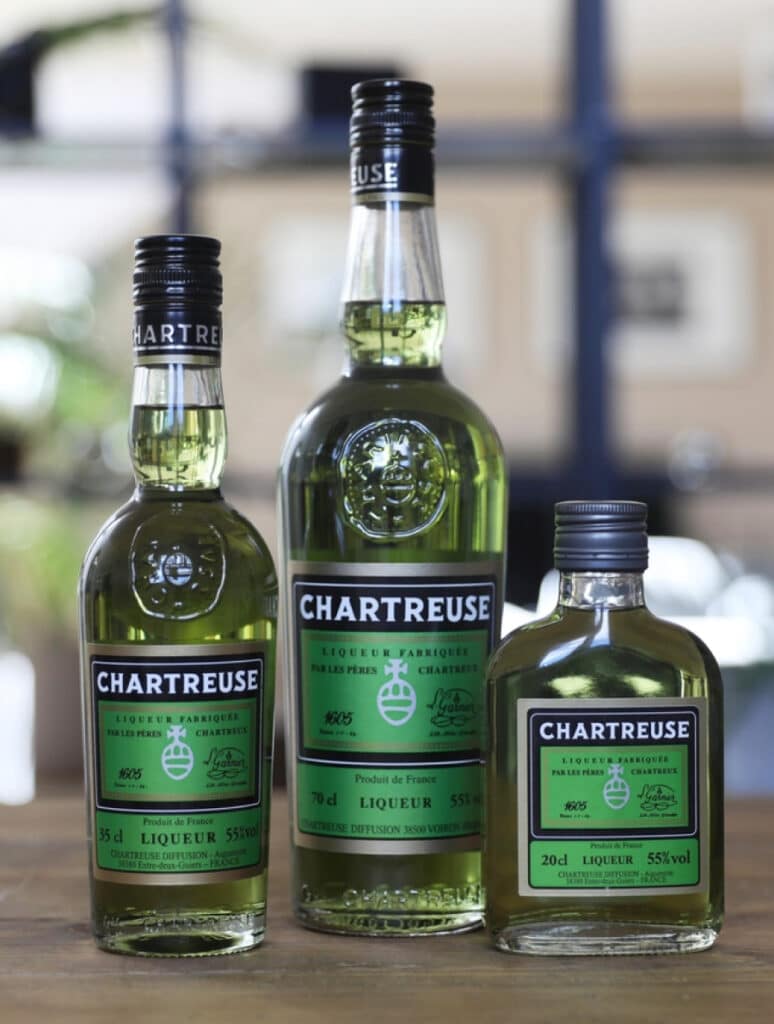 different sizes of chartreuse bottles