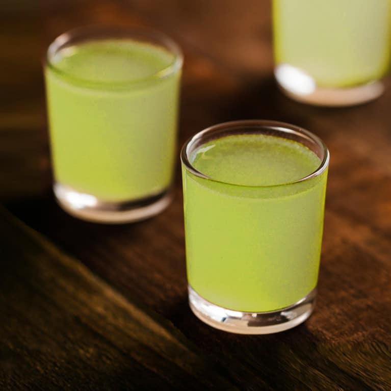 two glasses of classic green tea shots