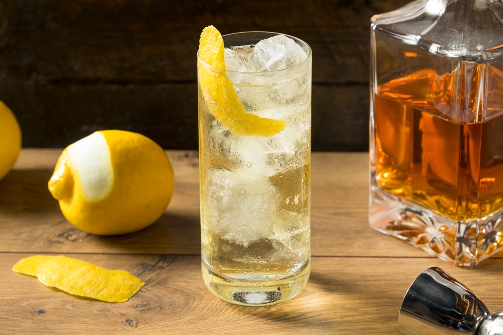 Alcoholic Whiskey And Soda Highball With Lemon