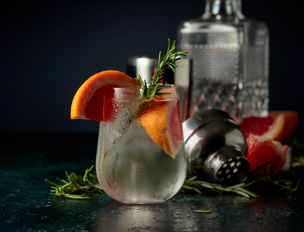 Cocktail Gin Tonic With Ice Grapefruit And Rosemary Refreshing Drink