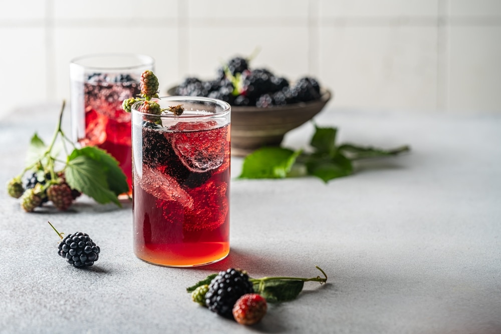 Delicious Refreshing Blackberry Lemonade With Fresh Berries And Ice On