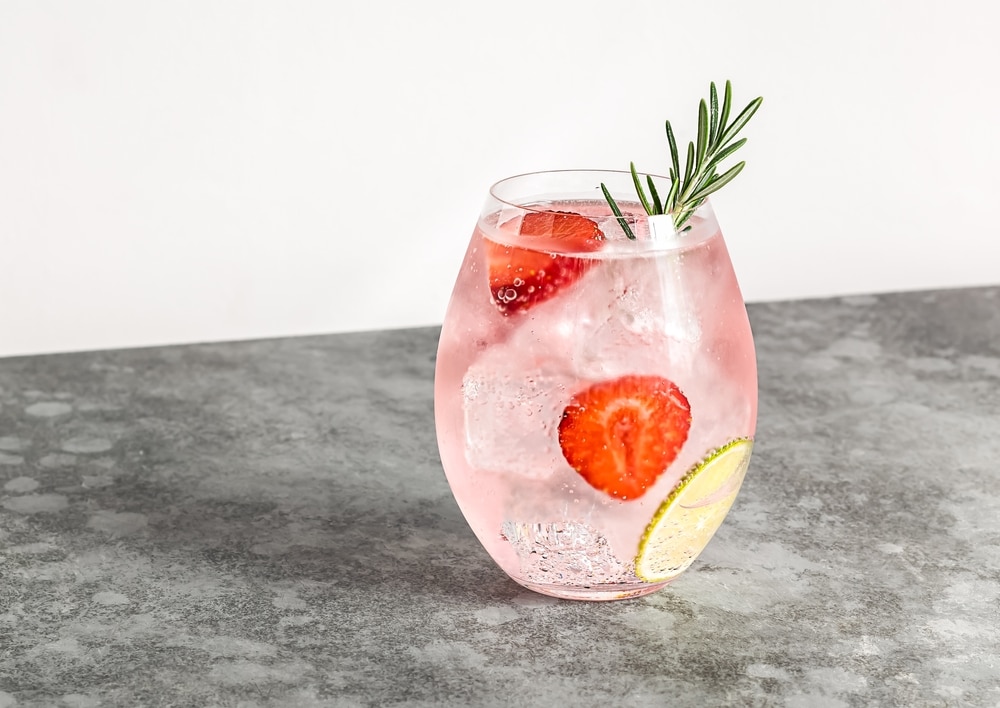 Premium Pink Gin With Strawberry Lime And Rosemary Refreshing Alcohol