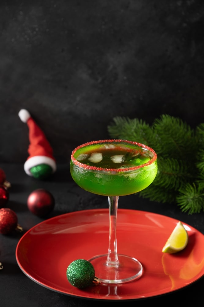 Xmas Green Punch In Glass Decorated Sugar Rim On Black