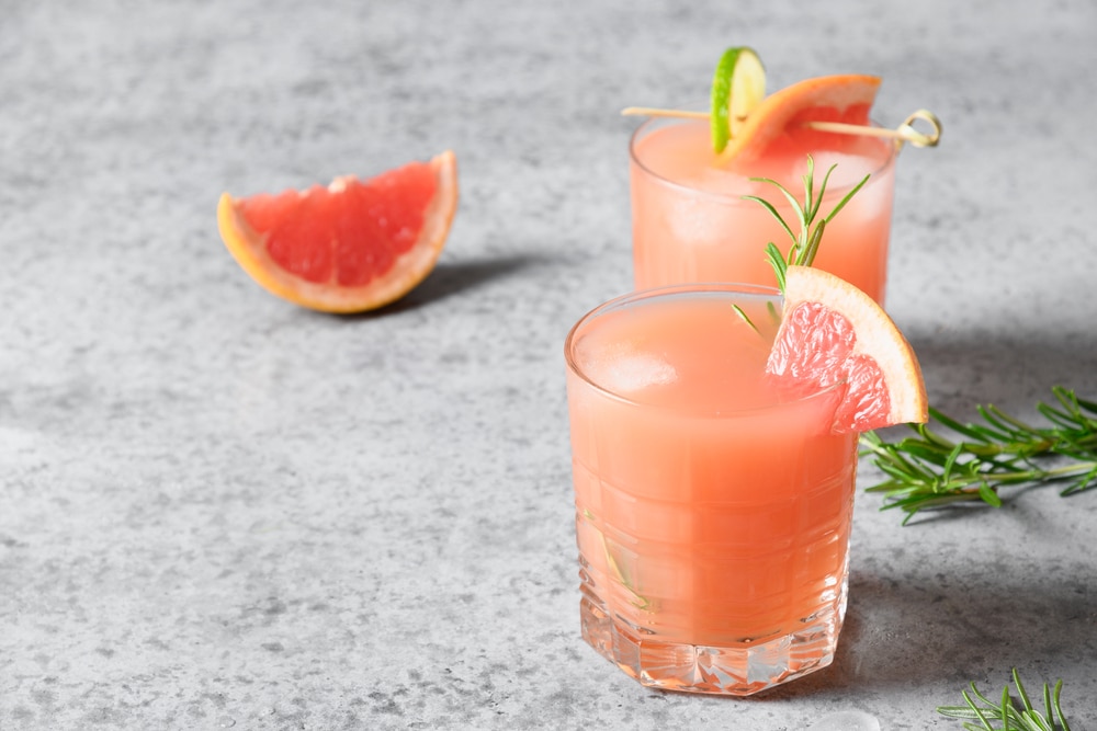 A view of two glasses of the greyhound grapefruit cocktail