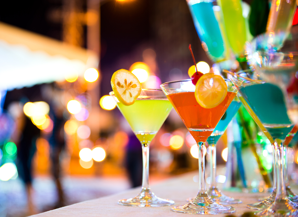 A view of colorful fruity alcoholic drinks