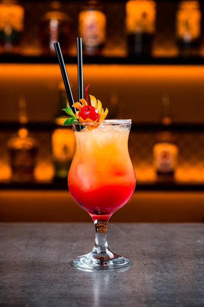 A view of the tequila sunrise drink glass