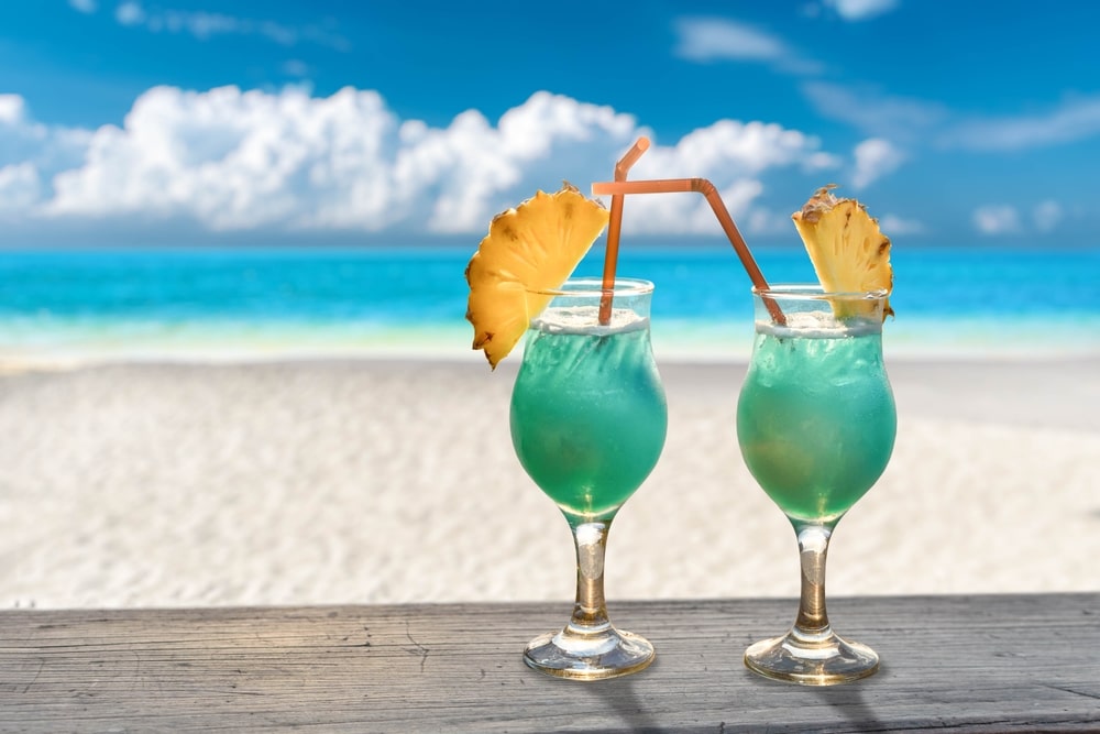 A view of two carribean blue drinks